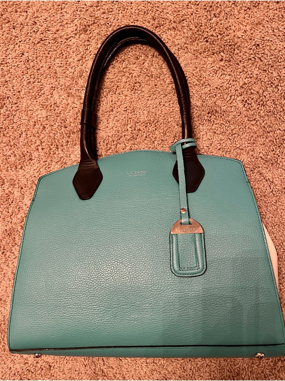 Lazaro Argentina Leather Handbag Aqua Blue,Black, White Unworn Structured